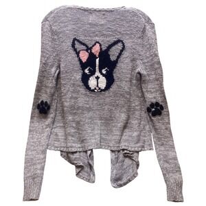 Justice Sweater Womens 16 Metallic Open Front‎ Waterfall Cardigan Gray Frenchie